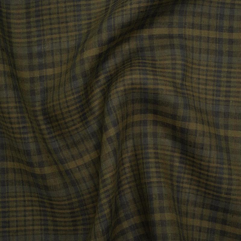 Medium Weight Linen Woven - Olive, Evergreen and Black Plaid