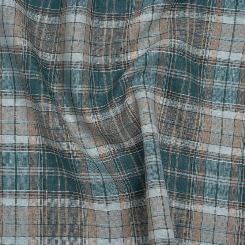 Medium Weight Linen Woven - Teal, Beige and White Plaid