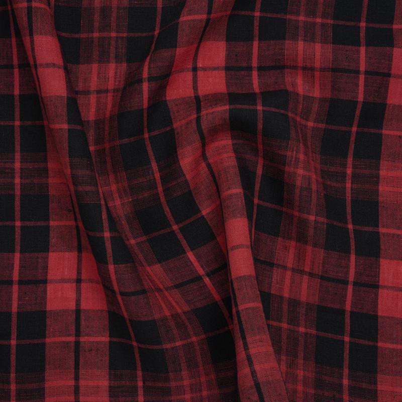 Lightweight Linen Woven - Cranberry Red and Black Plaid