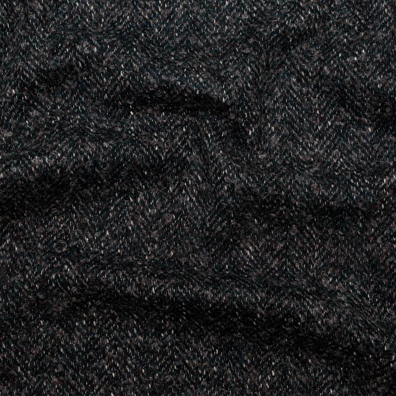 Deep Forest, Raven and Bone White Herringbone Boucle Wool Tweed